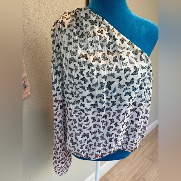 Cami NYC Tops - Cami NYC Ombre Butterfly Print One-Shoulder Lenore Silk Top